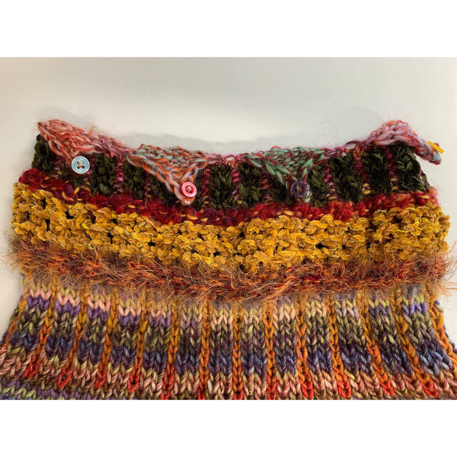Hand knit soft infinity scarf shoulder wrap adornment with multiple stitch and color textures - Robin Boutique-Boutique    &.  Reloved Fabrics