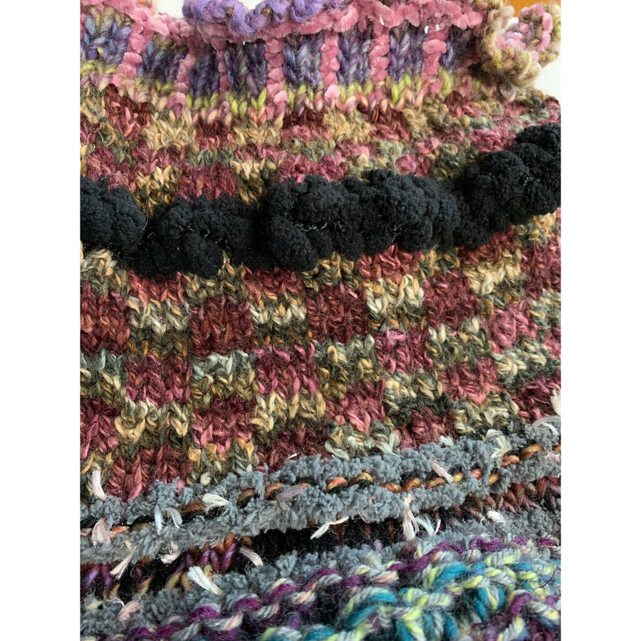 Long Hand knit in one piece soft infinity scarf adornment with multiple stitch and color changes. Winter scarf. - Robin Boutique-Boutique    &.  Reloved Fabrics