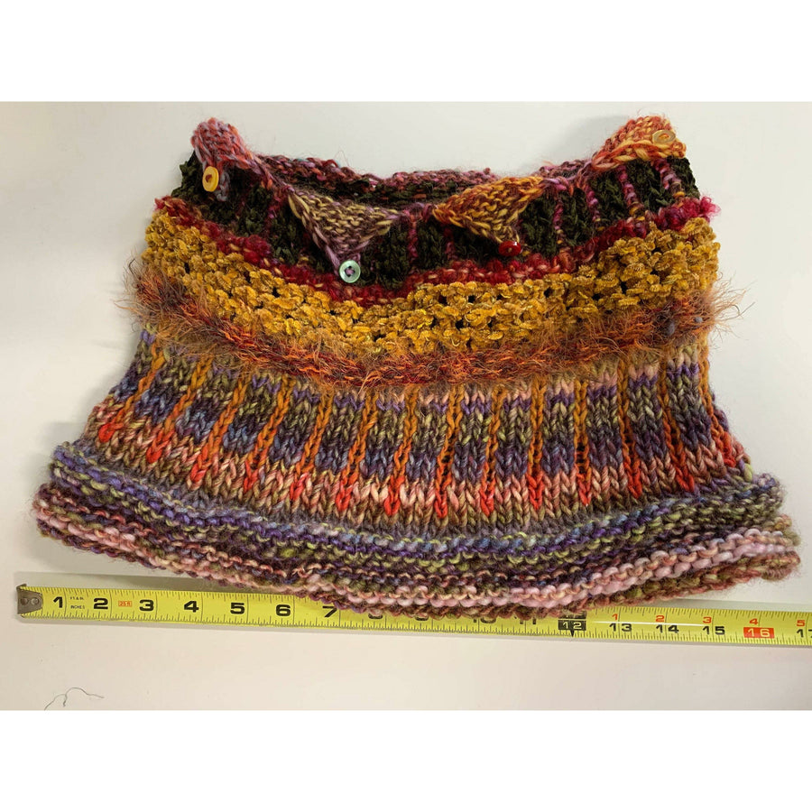Hand knit soft infinity scarf shoulder wrap adornment with multiple stitch and color textures - Robin Boutique-Boutique    &.  Reloved Fabrics
