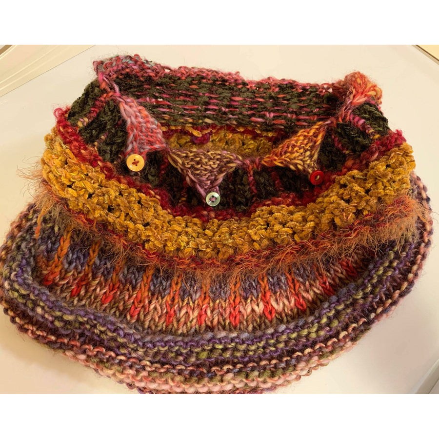Hand knit soft infinity scarf shoulder wrap adornment with multiple stitch and color textures - Robin Boutique-Boutique    &.  Reloved Fabrics