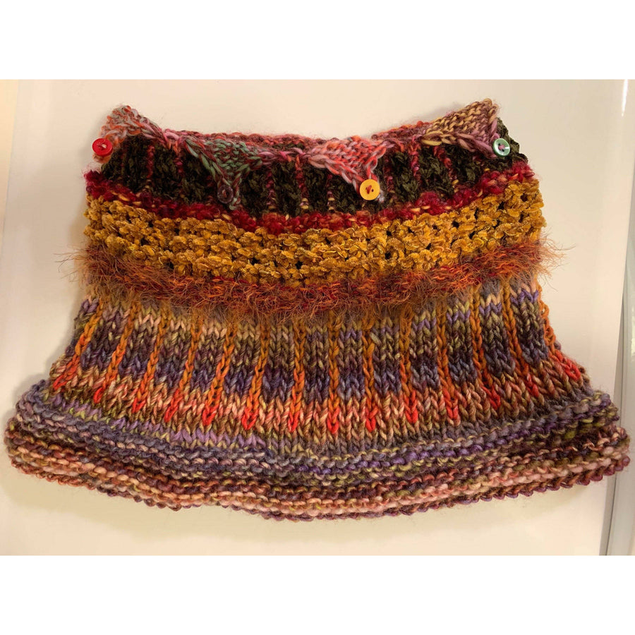 Hand knit soft infinity scarf shoulder wrap adornment with multiple stitch and color textures - Robin Boutique-Boutique    &.  Reloved Fabrics
