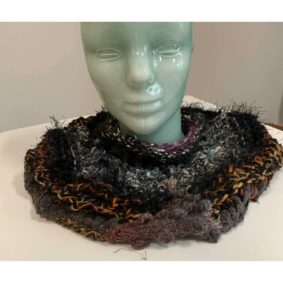 Hand knit in one piece soft infinity shoulder wrap adornment with multiple stitch and color textures. Winter scarf. - Robin Boutique-Boutique    &.  Reloved Fabrics