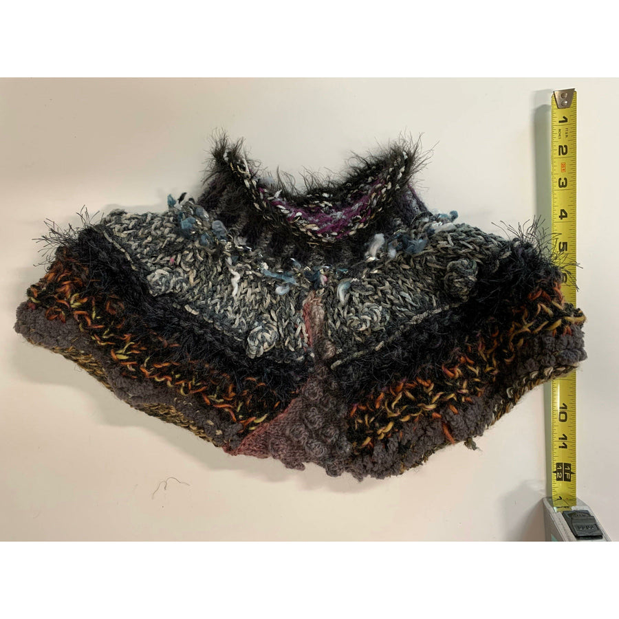 Hand knit in one piece soft infinity shoulder wrap adornment with multiple stitch and color textures. Winter scarf. - Robin Boutique-Boutique    &.  Reloved Fabrics