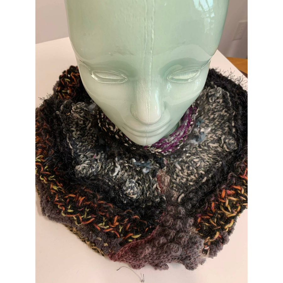 Hand knit in one piece soft infinity shoulder wrap adornment with multiple stitch and color textures. Winter scarf. - Robin Boutique-Boutique    &.  Reloved Fabrics