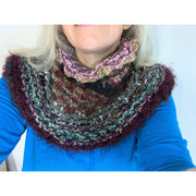 Long Hand knit in one piece soft infinity scarf adornment with multiple stitch and color changes. Winter scarf. - Robin Boutique-Boutique    &.  Reloved Fabrics