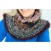 Long Hand knit in one piece soft infinity scarf adornment with multiple stitch and color changes. Winter scarf. - Robin Boutique-Boutique    &.  Reloved Fabrics