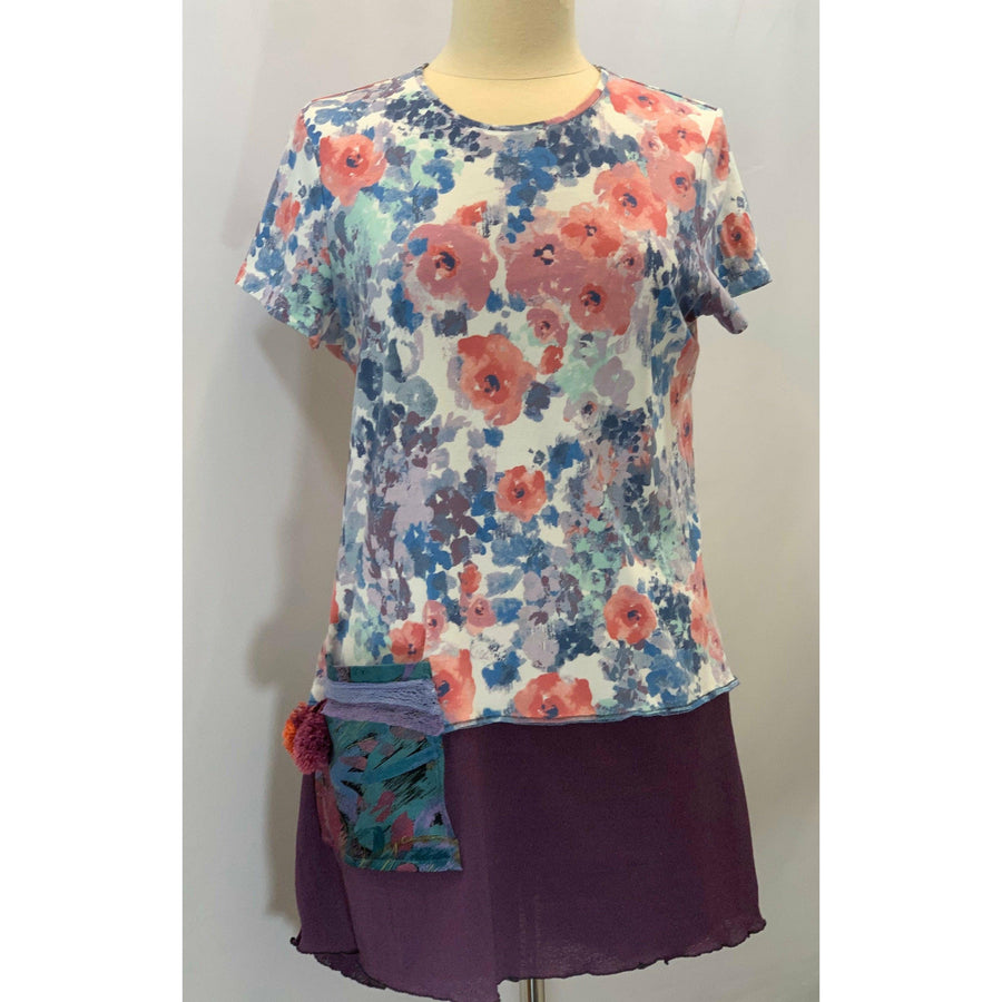 Womens upcycled repurposed knit shirt top with side pocket in rainbow colors in size Large - Robin Boutique-Boutique 