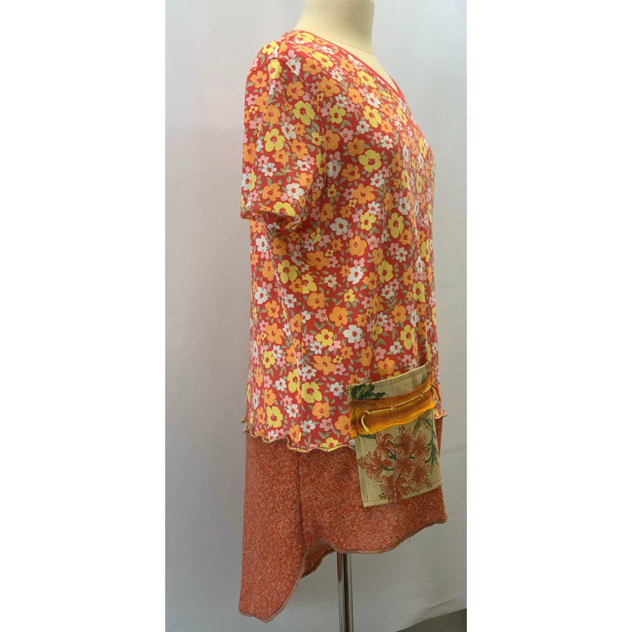 Womens Orange Knit Spring Summer tunic top from repurposed shirt in size Large - Robin Boutique-Boutique 