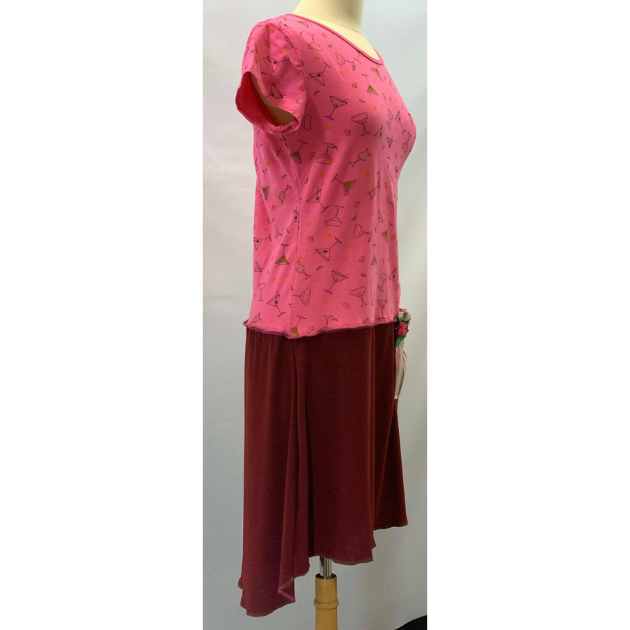 Upcycled repurposed knit shirt into long tunic dress with side pocket size Small - Robin Boutique-Boutique 