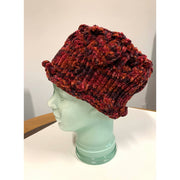 Hand knit soft bulky textural cotton chenille hat in burnt red color with popcorns. - Robin Boutique-Boutique    &.  Reloved Fabrics