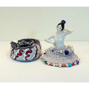 Whimsical fun vintage half porcelain doll trinket box. Handmade box with doll in her skirt for the topper. Wedding gift. Jewelry box. - Robin Boutique-Boutique 