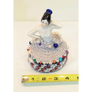 Whimsical fun vintage half porcelain doll trinket box. Handmade box with doll in her skirt for the topper. Wedding gift. Jewelry box. - Robin Boutique-Boutique 