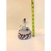 Whimsical fun vintage half porcelain doll trinket box. Handmade box with doll in her skirt for the topper. Wedding gift. Jewelry box. - Robin Boutique-Boutique 