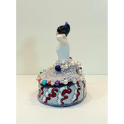 Whimsical fun vintage half porcelain doll trinket box. Handmade box with doll in her skirt for the topper. Wedding gift. Jewelry box. - Robin Boutique-Boutique 