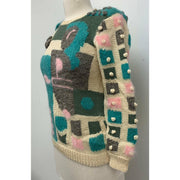 Womens 1980s hand knit pullover sweater. Couture yarns. Intricate knitting on small needles. SMALL - Robin Boutique-Boutique 