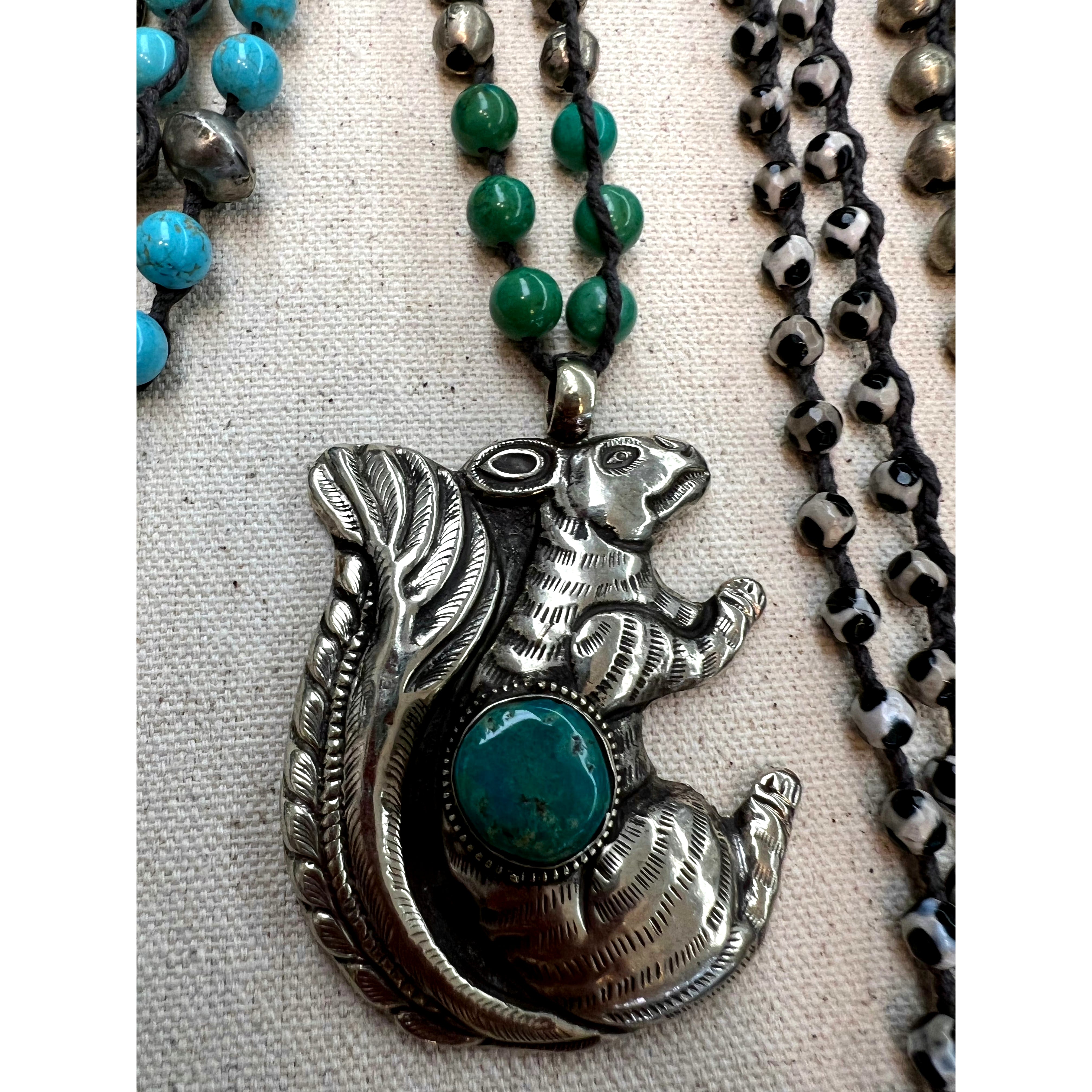 Handmade Silver Turquiose Squirrel Necklace - Robin Boutique
