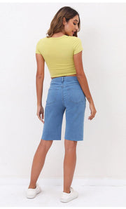 Denim Bermuda shorts length jeans in stretch - Robin Boutique-Boutique 