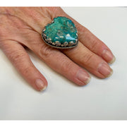 Chrysocola and Silver Adjustable Heart Ornate Ring - Robin Boutique-Boutique 