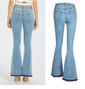 Front Embroidered Bell Bottom Stretch denim jeans - Robin Boutique-Boutique 