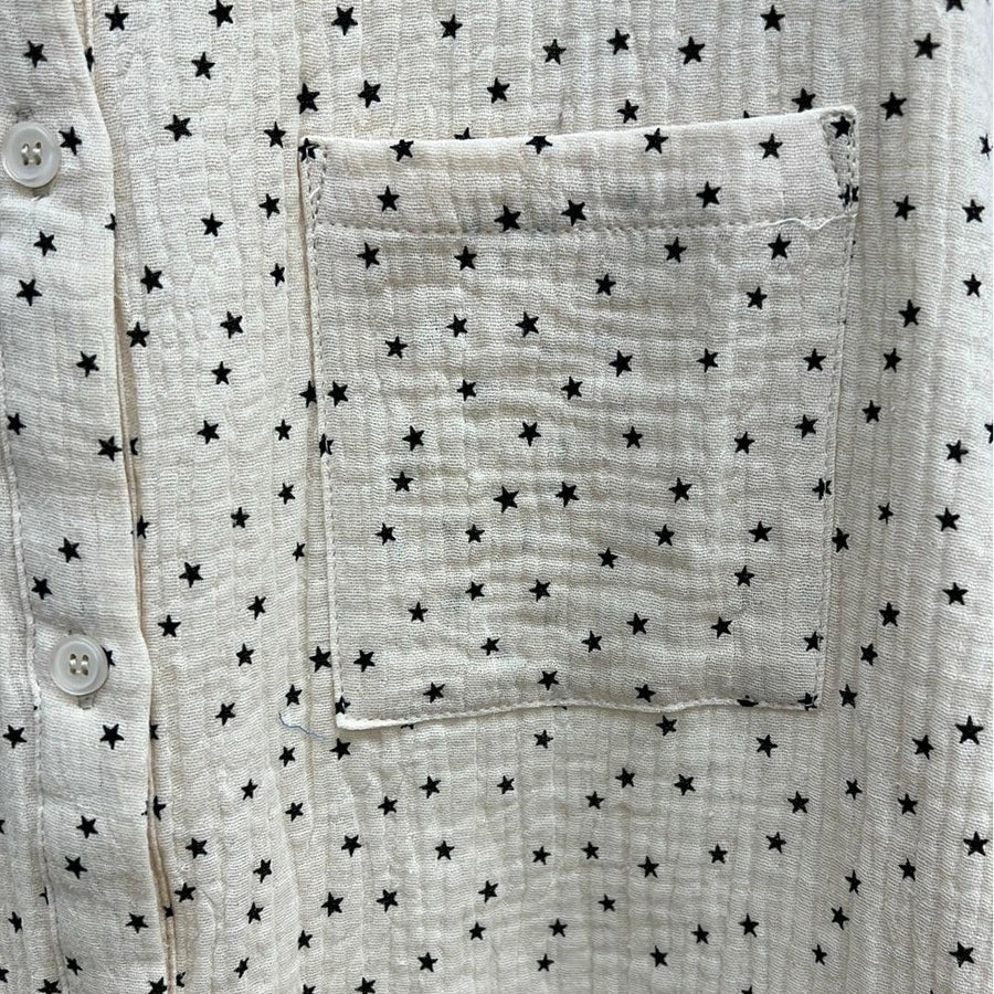 Short Sleeve Button Down Collar Shirt with Stars - Robin Boutique-Boutique 