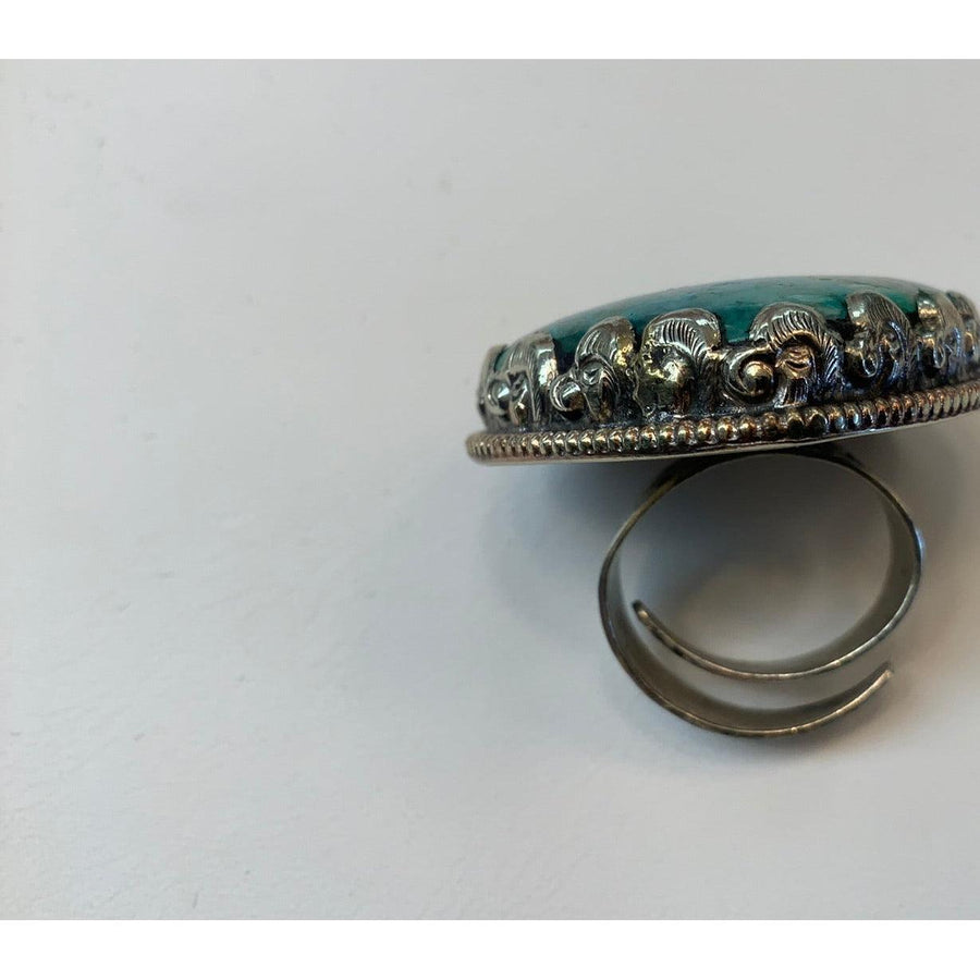 Chrysocola and Silver Adjustable Heart Ornate Ring - Robin Boutique-Boutique 