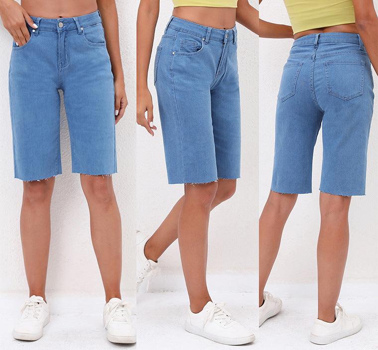 Denim Bermuda shorts length jeans in stretch - Robin Boutique-Boutique 
