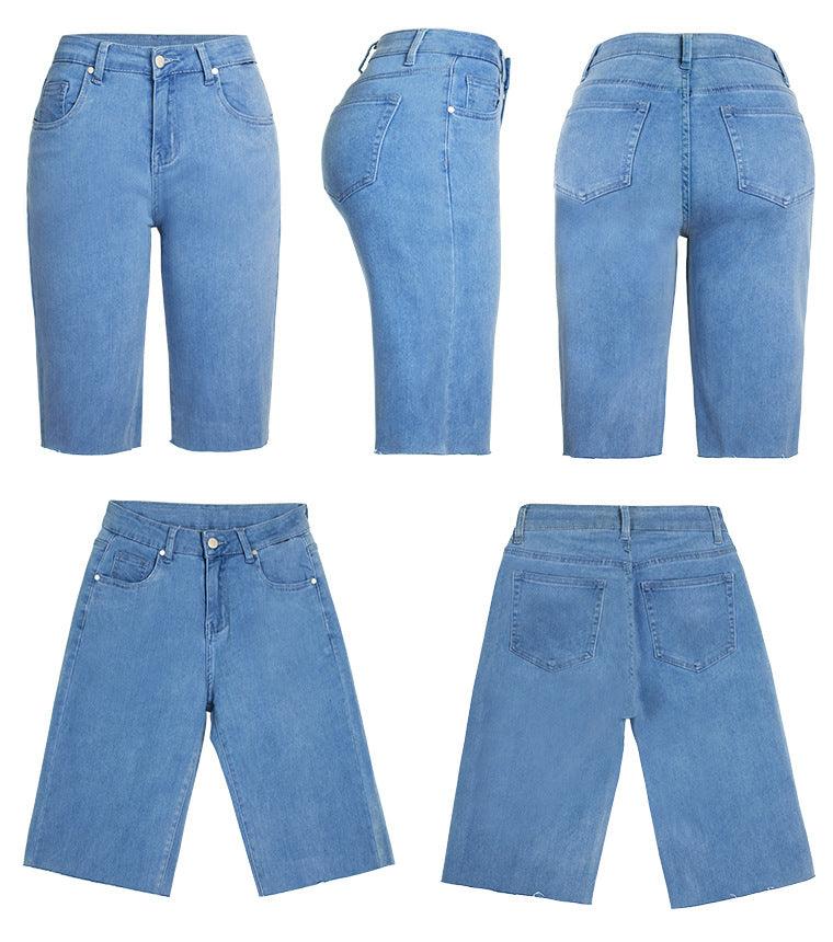 Denim Bermuda shorts length jeans in stretch - Robin Boutique-Boutique 