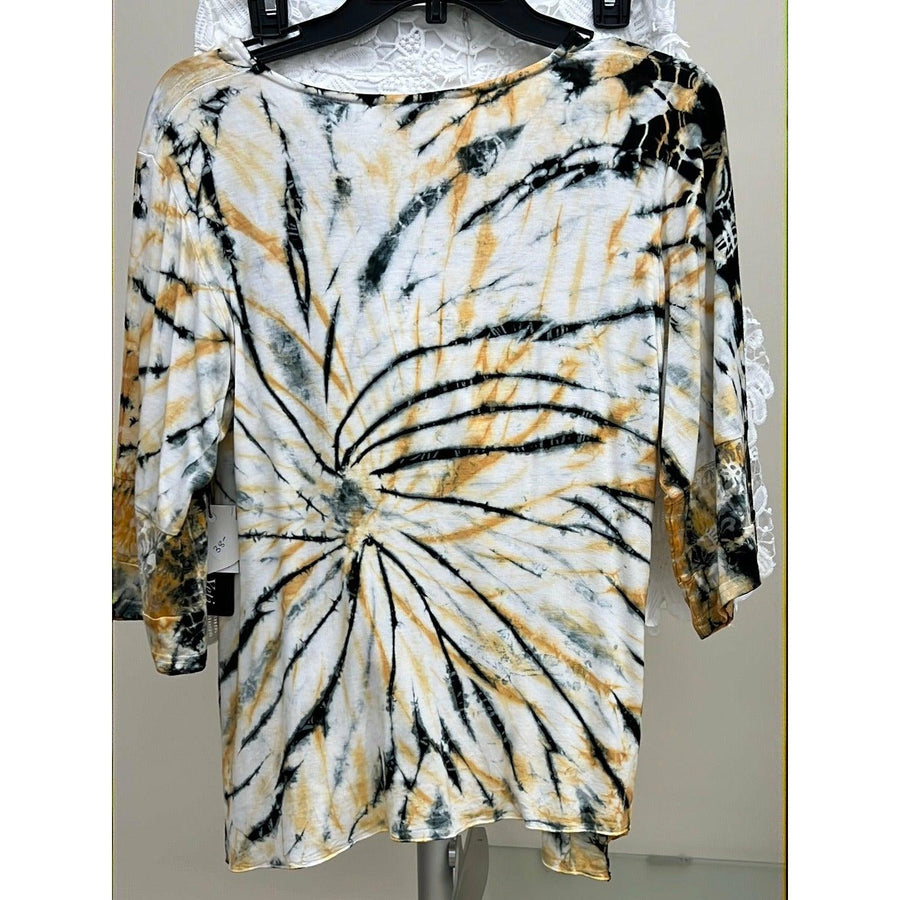 Tye-Dye Black Swirl Top with Burnout and Irregular Hem - Robin Boutique-Boutique 