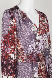 London Times V-Neck Long Sleeve Multi Floral Lilac Midi Dress - Robin Boutique-Boutique 